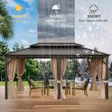 12x18Ft Hardtop Gazebo, Aluminum Frame Canopy with Double Galvanized Steel Roof, Outdoor Heavy Gazebo with Nettings and Curtains for Backyard, Patio and Deck (Brown 12x18 Ft) TRUSTERTHEE