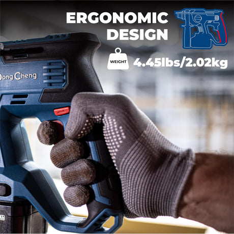 DongCheng 20V Max Brushless Rotary Hammer Drill Kit,4.0Ah Battery & Charger,7/8" SDS-Plus,2.1J Impact Energy, Cordless Demolition drill for Concrete1400RPM, 4 Application Modes,360° Adjustable Handle Dong Cheng