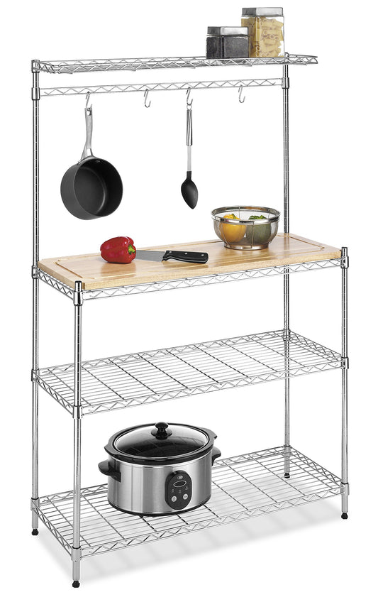 Whitmor Supreme Baker’s Rack with Food Safe Removable Wood Cutting Board - Chrome