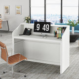 Tribesigns Reception Desk with Counter, Modern Front Desk Reception Room Table with Cable Grommet, 47 inch Retail Counter for Checkout, Lobby, Beauty Salon, Home Office Desk, White Tribesigns