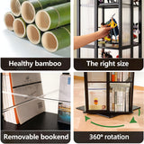 HMBTCRY Rotating Bookshelf, 360 Display Spinning Bookshelf, 6 Tier Rotating Bamboo Bookshelf for Living Room, Bedroom, Study Room (Black) HMBTCRY
