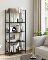 VASAGLE Industrial 5-Tier Bookshelf with Steel Frame in Ebony Black VASAGLE