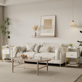 JOONEE Modern Nightstand, White and Gold Side Table with Drawer, Fluted Bedside Table with 3 Storage Shelves for Living Room, Bedroom JOONEE