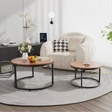 Otterease Nesting Tables Set of 2, 31.5" Round Coffee Table, Small Nesting Coffee Table with Adjustable Non-Slip Fee, Wood Grain Top Nesting Tables for Living Room, Bedroom (Wood Grain Brown) Otterease