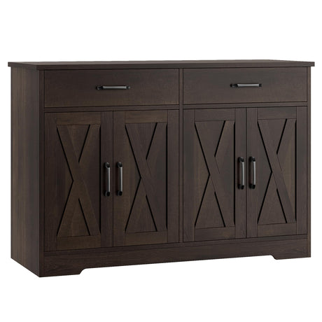 HOSTACK Coffee Bar Cabinet, 47.2" Buffet Cabinet with Storage, Modern Farmhouse Kitchen Buffet Sideboard with Drawers and Shelves, Barn Doors Storage Cabinet for Living Room, Dark Brown HOSTACK