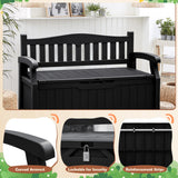 JUMMICO 80 Gallon Resin Outdoor Storage Bench, Large Deck Box with Armrest, Lockable & Waterproof for Garden, Home, Patio, Pools (Black) JUMMICO