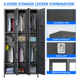 GangMei 6 Doors Metal Storage Locker, 72" H Employees Lockers Storage Cabinet with 12 Hooks, Lockable Steel Locker for Home, Office, Gym, School GangMei