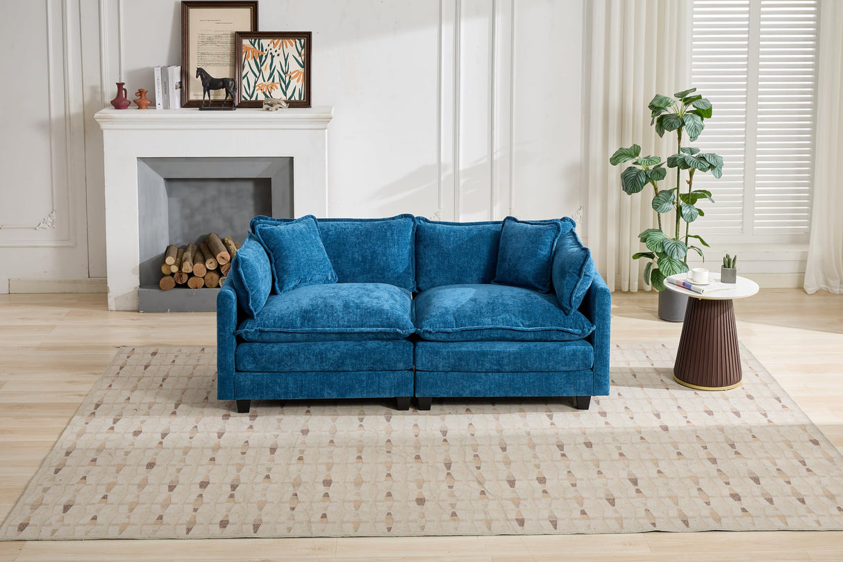 SoarFlash 71.6" Chenille Sectional Sofa, Comfy Modular Loveseat Sofa, Modern 2-Seat Couch Deep Seat Sofa Set for Living Room,Blue SoarFlash