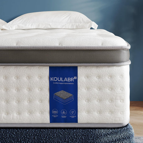 KOULABR Z Twin Size Mattress,10 Inch Twin Mattress in a Box,Superior Hybrid with Gel Memory Foam or Back & Lumbar Support,100 Night Trial,Soft,Pressure Relief,Zoned Support Spring, Medium Firm KOULABR Z