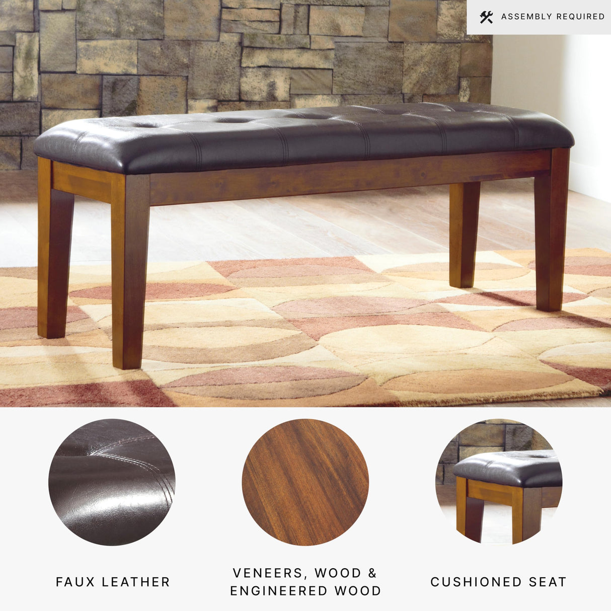 Signature Design by Ashley Ralene Tufted Upholstered Dining Room Bench, Medium Brown Signature Design by Ashley