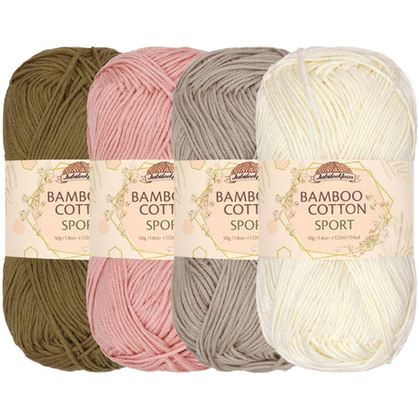 JubileeYarn Bamboo Cotton Sport Yarn - 50g/Skein - Shades of Neutral Tones - 4 Skeins BambooMN