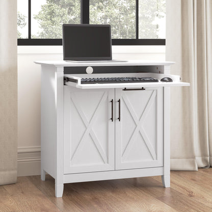 Bush Furniture Key West Secretary Desk | Accent Cabinet with Work Surface in Pure White Oak | 30W x 20D Hidden Writing Table and Storage for Small Spaces - WoodArtSupply