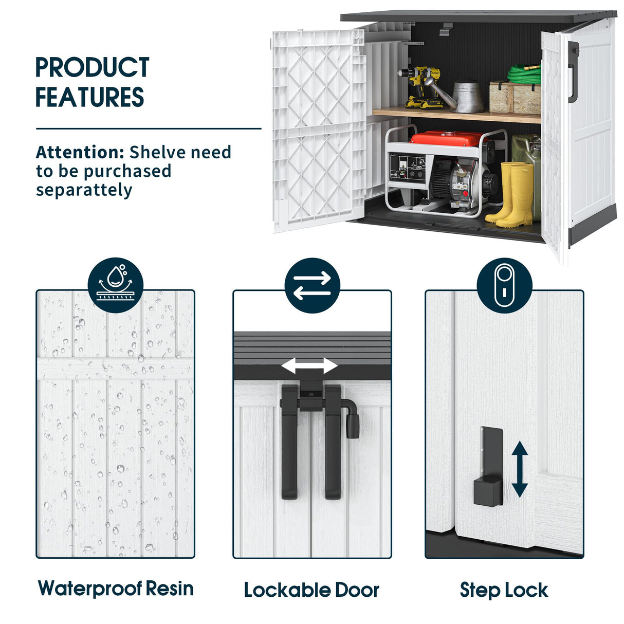 LHBGO Horizontal Storage Shed, Outdoor Resin Storage Shed 36 Cu. Ft. Garden Extra Large Capacity Weather Resistant Storage Box, Lockabl Waterproof Shed for Garbage Cans, Garden Tools, Light Gray LHBGO
