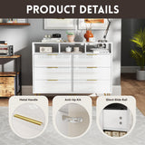 Furnivado Dresser for Bedroom, 6 Drawer Dresser with Led Lights, Modern White Dresser with 3 Open Shelves, Wood Wide Chest of Drawers Storage Organizer, White Dresser with Led Lights Furnivado