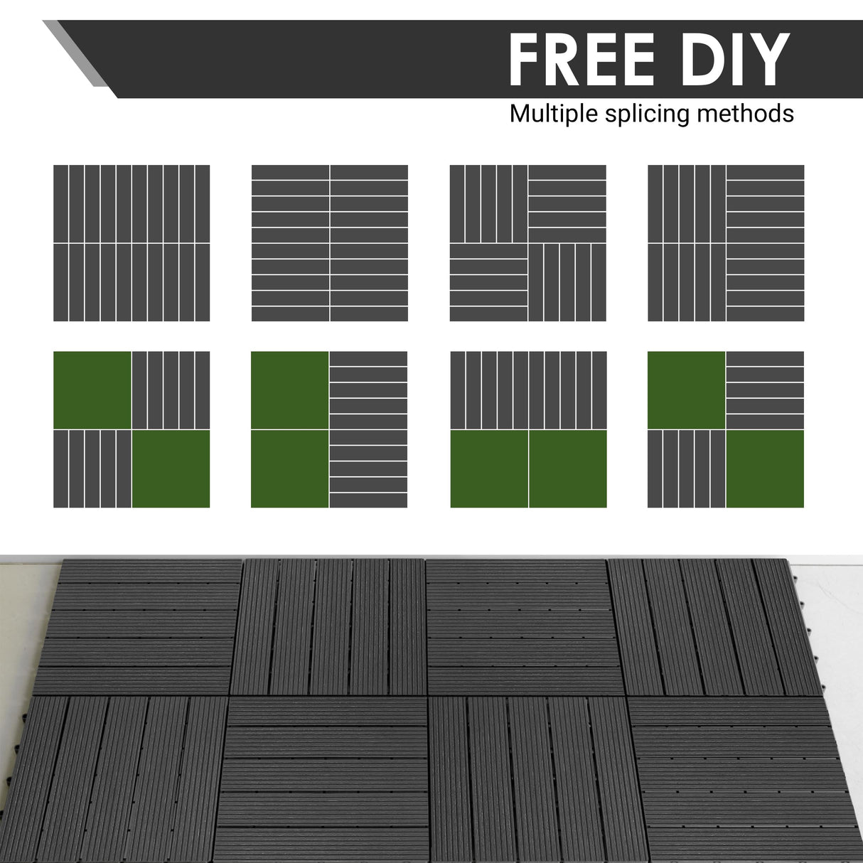PrimeZone 27 PCS Plastic Interlocking Patio Deck Tiles - 12" x 12" Waterproof Indoor Outdoor Flooring, Patio Floor Decking for Balcony, Backyard, Garden & Poolside, All Weather Use, Dark Grey PrimeZone
