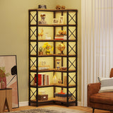 Tribesigns 7-Shelf Corner Bookshelf,Large Modern Corner Bookcase, 7-Tier Tall Corner Shelf Storage Display Rack with Metal Frame for Living Room Home Office (Grey) Tribesigns