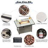 HOOOWOOO 13 Piece Modular Patio Outdoor Sectional Furniture Set with Gas Propane Fire Pit Table,Wicker Conversation Sofa Set,Out Door Couch Set with Wide Arm Outside(Denim Blue) HOOOWOOO