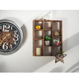 SOFE Small Brown Wood Shadow Box with Shelves, 3 Tier Wall Shelving Unit, 9-Compartment Wall Mounted Curio Cabinet, Knick Knack Display Shelf, Floating Cube Shelves for Walls, Shot Glass Display Case SOFE