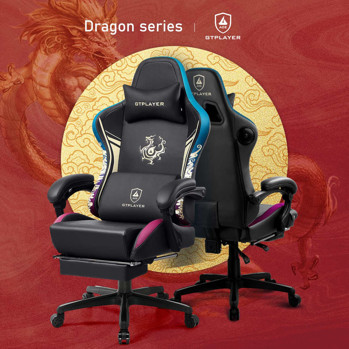 GTPLAYER Gaming Chair with Bluetooth Speakers and Footrest, Dragon Series Video Game Chair ，Heavy Duty Ergonomic Chair，Esports Gaming Chair，Computer Office Desk Chair by GTRACING(Black) GTPLAYER