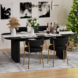 HAIZAO Modern Dining Chairs Set of 4, Round Upholstered Boucle Sherpa Dining Chairs, Curved Backrest Kitchen Dining Room Chairs, Mid-Century Black Dining Chair with Golden Metal Legs HAIZAO