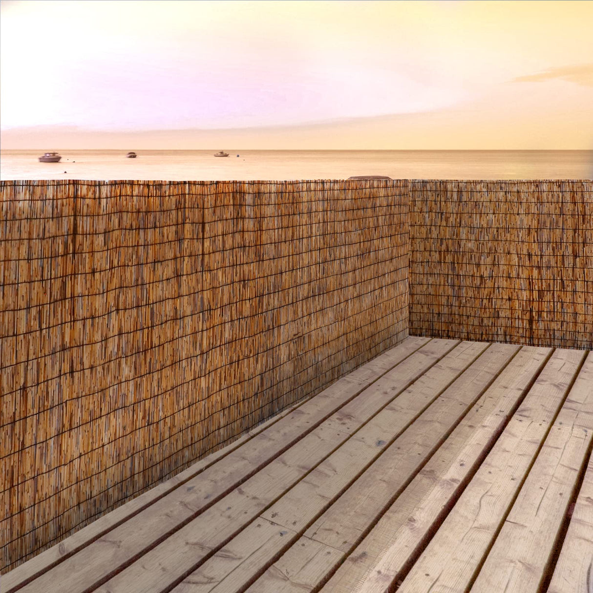 ZNCMRR Natural Reed Fencing Rolls,4FT X 16.4FT Reed Screen Curtain Balcony Reed Fence for Outdoor Backyard Patio（Brown） ZNCMRR