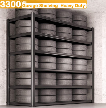 PMKES 52" W Garage Shelving Heavy Duty, Garage Storage Shelves 3500LBS Adjustable 6 Tier Metal Shelving Unit for Storage Rack, 84" H Industrial Storage Shelf, 2 Pack