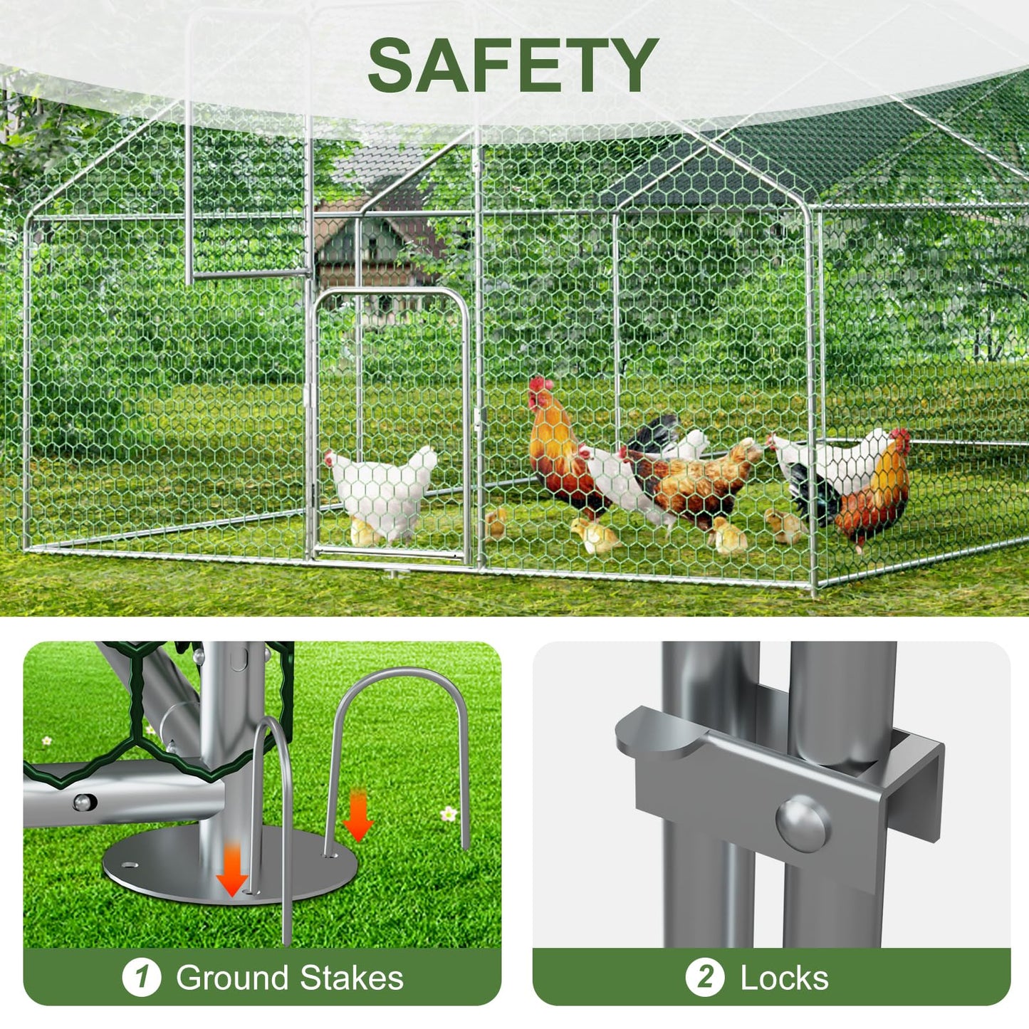 Amopatio Chicken Run, 18x10x6 FT Large Chicken Coop House, Metal Chicken Fence for Rabbits Duck - WoodArtSupply