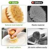 SUBEKYU Bamboo Dish Brush, Kitchen Dish Scrubber Brush, Natural Wooden Dishwashing Brush for Cleaning Dishes/Pans/Pots, Built-in Scraper, Sisal Bristles,1 Set SUBEKYU
