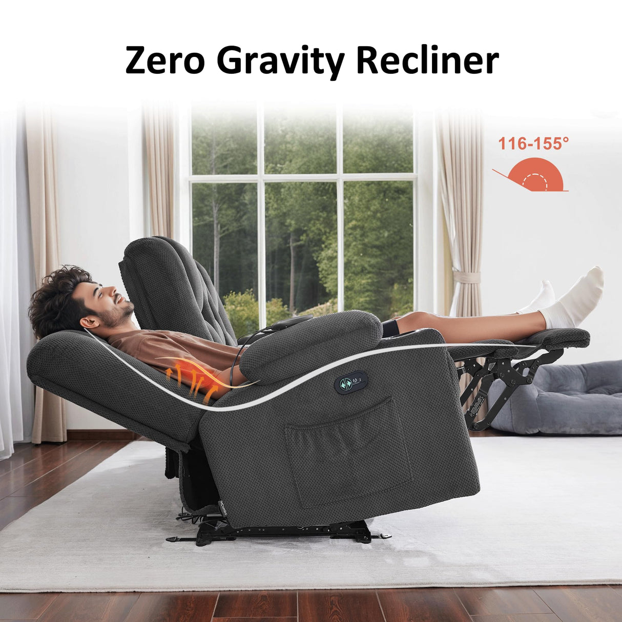 MCombo 74.4" Zero Gravity Power Loveseat Recliner with Console, Heat and Vibration Massage, Reclining Loveseat Sofa with USB Ports, Cup Holders for Living Room, Fabric 6035SET (Grey) MCombo