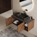 FHKJ 36 Inch Floating Bathroom Vanity with Sink Combo, Modern Wall Mounted Vanity Bathroom Storage Cabinet with Sintered Stone Top Ceramic Basin, Open Shelf FHKJ