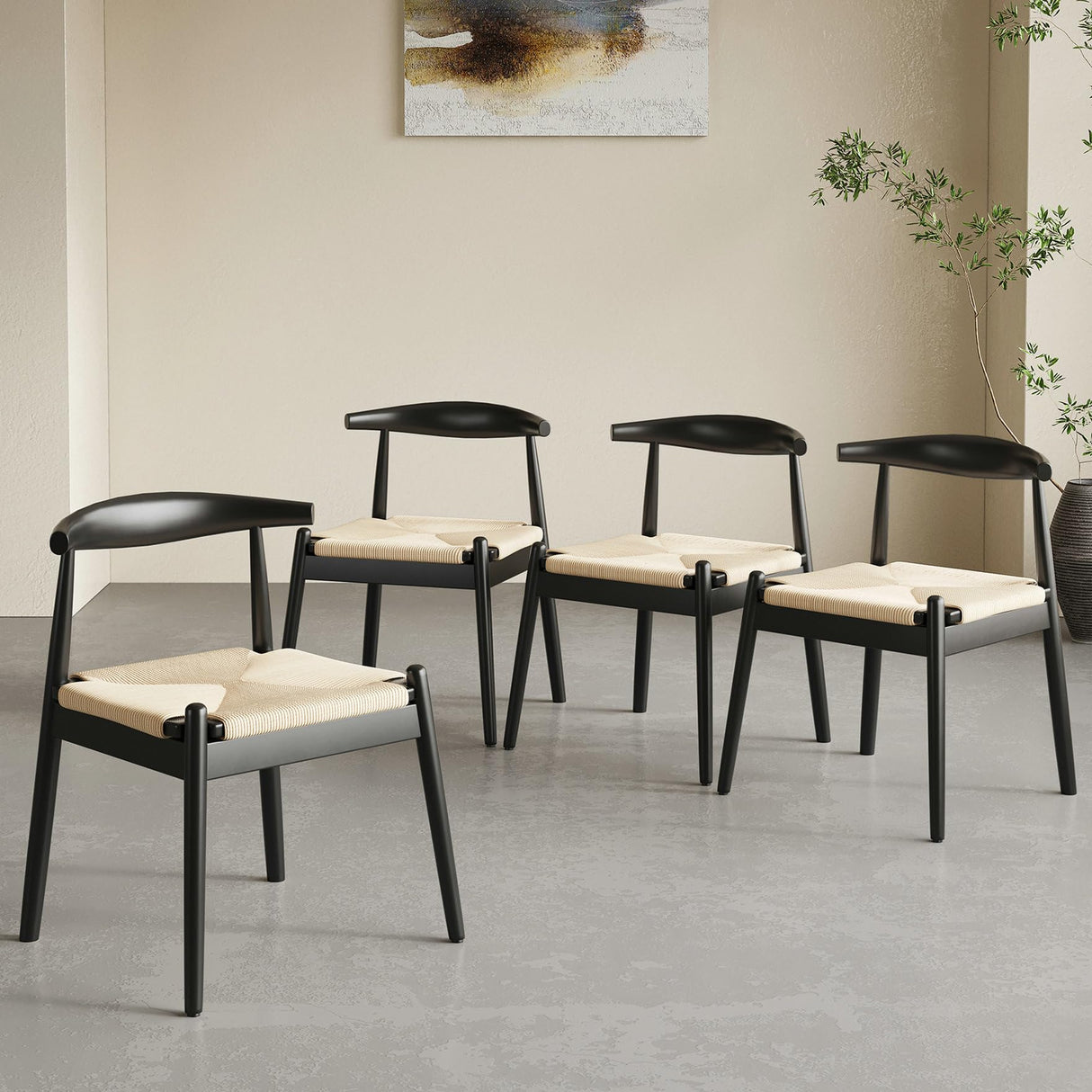 Soohow Dining Chairs Set of 2, Mid Century Modern Kitchen & Dining Room Chairs for Dining Room, Woven Rope Dining Table Chairs with Solid Wood Legs, Soohow