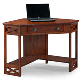 Leick Home 82431 Corner Computer Writing Desk with Drop Front Keyboard Drawer, Oak Leick Home
