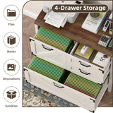 4-Drawer Wood Lateral File Cabinet for Hanging Files Letter/A4/Legal Size, Large Farmhouse File Cabinets for Home Office, Printer Stand with Office Cabinet, Office Furniture, White and Brown Vabches