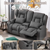 URRED Loveseat Recliner Sofa with Console, RV Manual Reclining Loveseat Couch Home Theater Seating with Cup Holders/Side Pockets/Pillows/Hide Storage for Living Room, Gray URRED