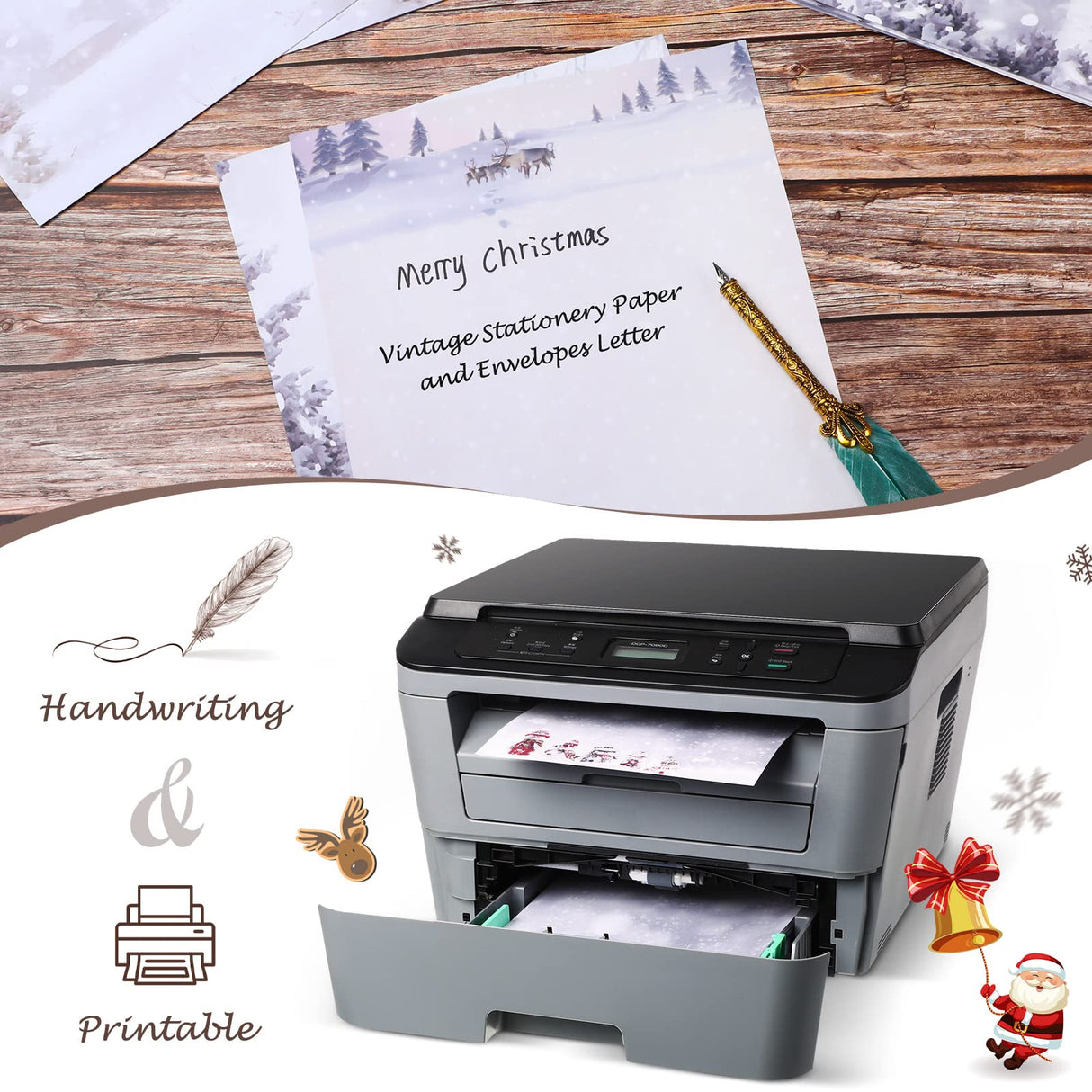 40 Pcs Winter Stationery Paper and Envelopes Set Christmas Stationery Paper Set 8.5 x 11 Inches, 20 Letter Writing Print Paper and 20 Vintage Envelopes Outus