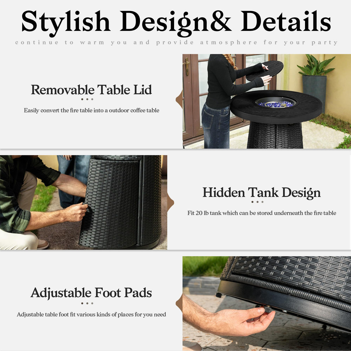 PIZZELLO 5 Pieces Outdoor Patio Furniture Set w/ 37" Propane Fire Table and 4 Swivel Barstools Chairs Outdoor Wicker Rattan Conversation Sets of 5 for Outside Porch, Balcony (Black) PIZZELLO