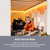 TOLEAD Kids Loft Bed, Twin Loft Bed with Lights, Toddler Loft Bed with 14" H Safety Guardrail, Low Loft Bed with Storage Bookcase and Under-Bed Play Space, Modern Low Loft Beds for Boys Girls (White) TOLEAD