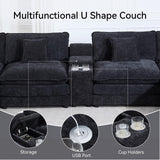 VEPXXP Oversized Modular Sectional Sofa, 159" Modern Large 6 Seater U Shaped Sectional Couch with Ottoman, Comfy Cloud Couches with Cup Holders & USB for Living Room, Spacious Space (Black) VEPXXP