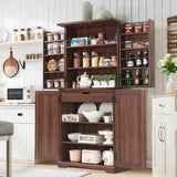 ACCOHOHO 72" Tall Kitchen Pantry, Farmhouse Storage Cabinet with Barn Doors, Organizer, Drawer and Adjustable Shelves, Rustic Wood Cupboard for Kitchen, Dining Room, Bathroom, Brown ACCOHOHO