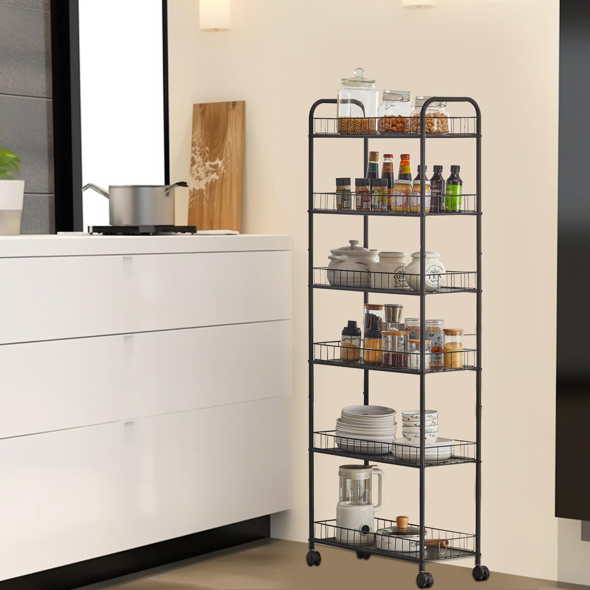 JOIN IRON 6-Tier Slim Rolling Cart,Narrow Shelving,Kitchens, Bathroom, Garages, Laundry Rooms, Offices,10" D x 22.8" W x 61" H JOIN IRON