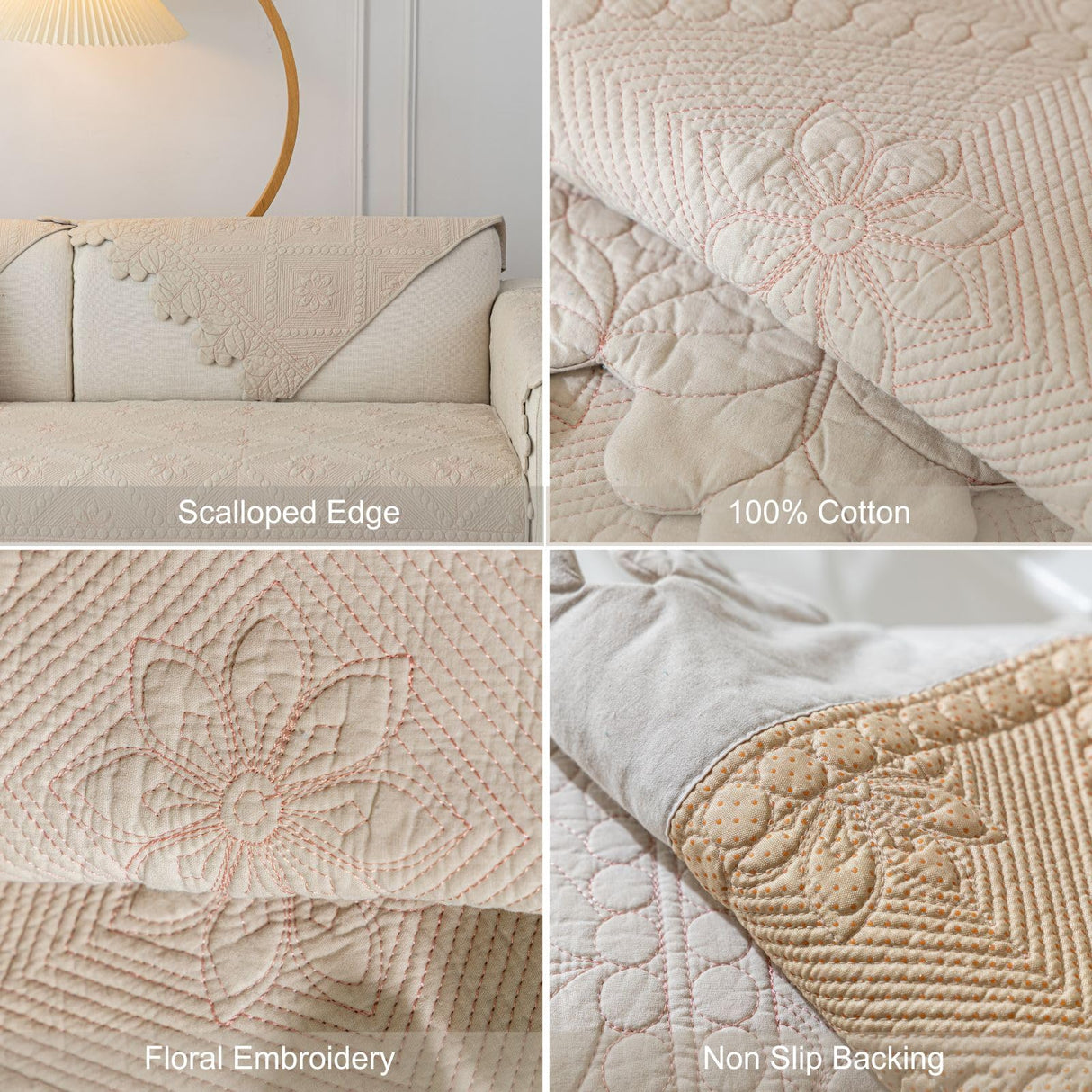 XSlive Cotton Quilted Dog Couch Cover for Sofa Farmhouse Rustic Embroidery Sectional Couch Cover Soft Anti-Slip Sofa Slipcover Furniture Protector for Kids, Pets (Khaki,28"x59") XSlive