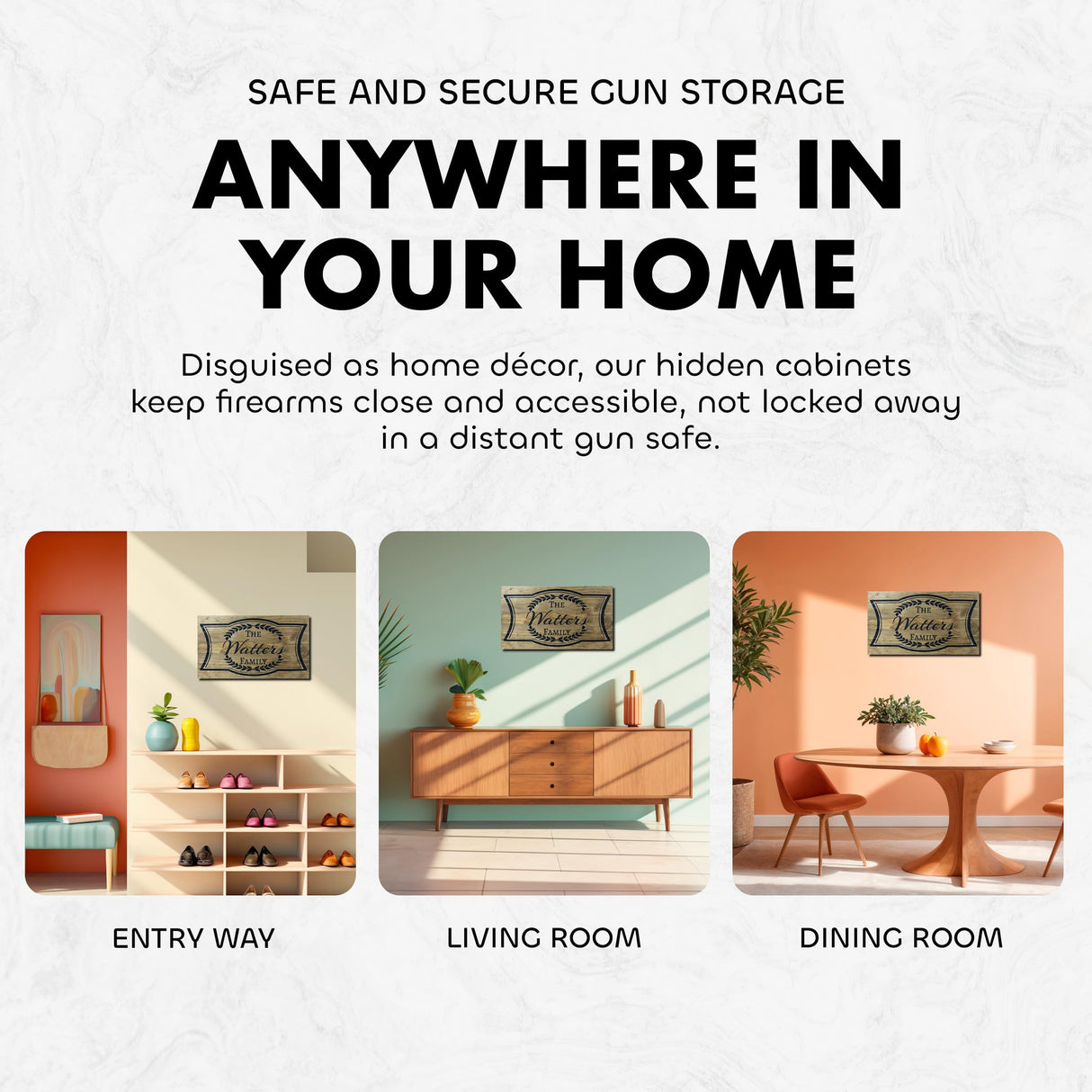 Customizable Family Name Concealment Shelf - Handcrafted Hidden Gun Safe with Magnetic Lock - Quick Access Gun Concealment Decor - Custom, Laser Engraved Wood Gun Cabinet By Bellewood Designs Bellewood Designs