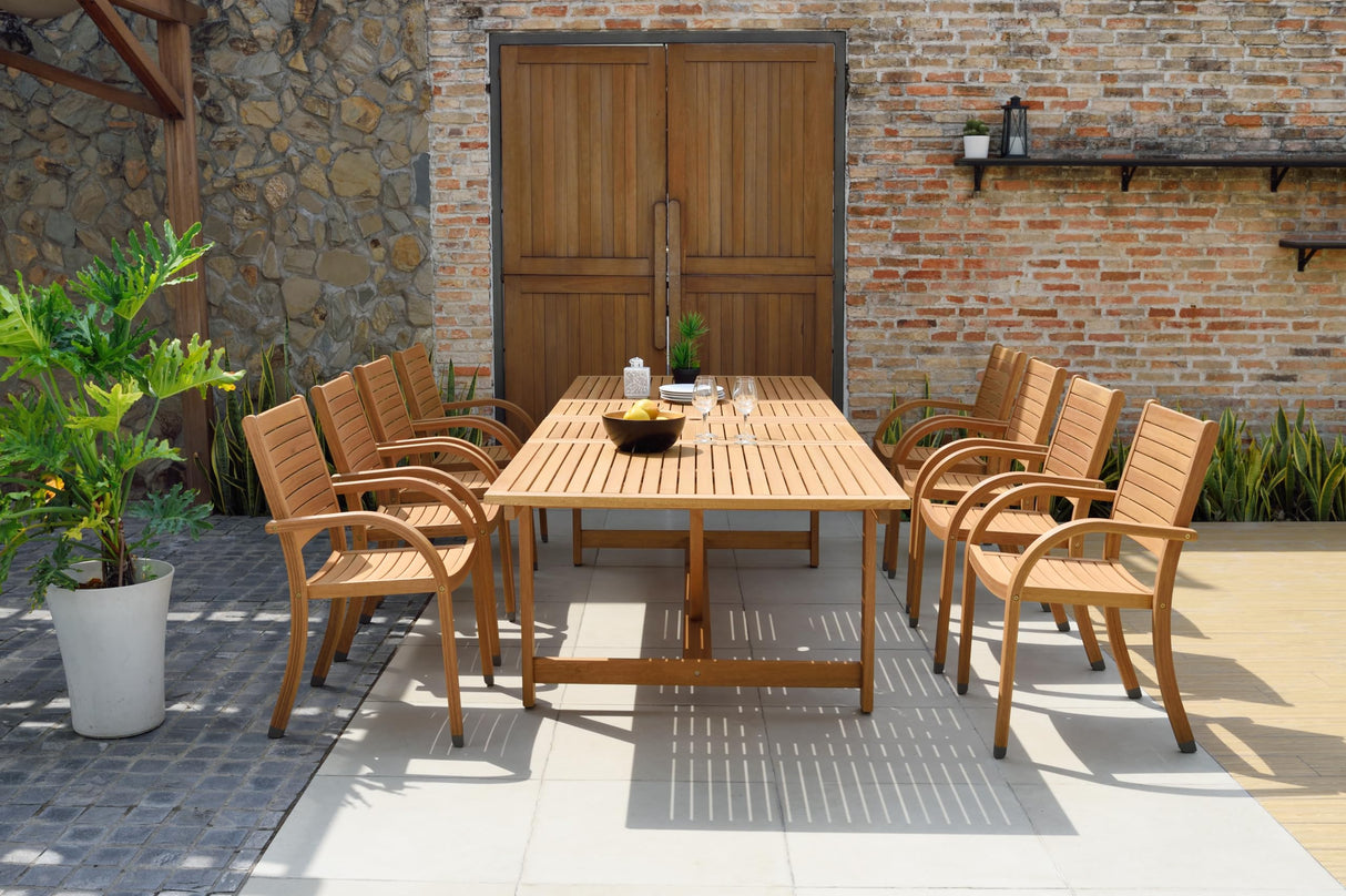 Amazonia Berlin 9-Piece Rectangular Extendable Patio Dining Set | Teak Finish | Ideal for Outdoors and Indoors Amazonia