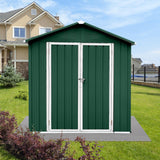 Jintop 4x6 FT Outdoor Metal Storage Sheds with Apex Roof,Single-Storey Waterproof Roofed Structure Garden Shed w/Lockable Doors,for Lawn Equipment Tool Sundries,Green+White Jintop