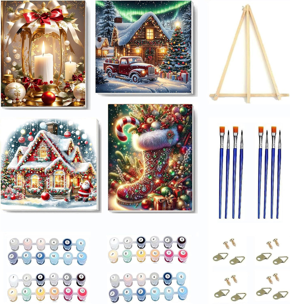 4 Pack Christmas Paint by Numbers Kit for Adults Beginner with Framed,Winter Easy Adult Paint by Number Kits on Canvas DIY Painting for Beginners Art by Numbers for Home Wall Decor 10x12-10x10 Inch NEGEKFKX