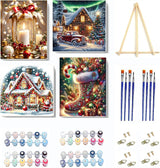 4 Pack Christmas Paint by Numbers Kit for Adults Beginner with Framed,Winter Easy Adult Paint by Number Kits on Canvas DIY Painting for Beginners Art by Numbers for Home Wall Decor 10x12-10x10 Inch NEGEKFKX