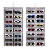 KGMCARE Dual Sided Sunglasses Storage organizer case, Eyeglasses Holder Wall Mounted with 32 Clear Slots & Metal Hook, Dust Proof Sunglasses Storage Case KGMCARE