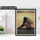 Bimkole 5D Diamond Painting Kits Lonely Sad Woman, Full Drill Beauty Sunset DIY Rhinestone Embroidery Set Paint with Diamonds Art by Number Kits Cross Stitch Home Wall Craft Decoration (12x16inch) Bimkole