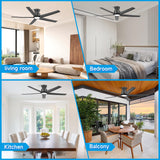 ocioc Smart Ceiling Fans with Lights,52 inch,Reversible Quiet DC Motor,Dimmable,Black Ceiling Fan Compatible with Alexa Google home Indoor/Outdoor ocioc