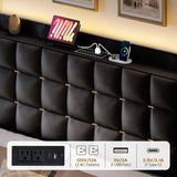 YITAHOME Queen Size Bed Frame with 3 Storage Drawers and RGB LED Lights, Velvet Upholstered Bed with Charging Station and Storage Headboard, No Box Spring Needed, Easy Assembly, Noise-Free, Black YITAHOME